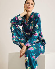 Women Sleepwear | Tommy Bahama Woven Sateen Long Sleeve &amp; Pants Pajama Set Summer Night