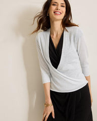 Women Sweaters | Tommy Bahama Addison Shimmer Linen-Blend Cardigan Soft Silver