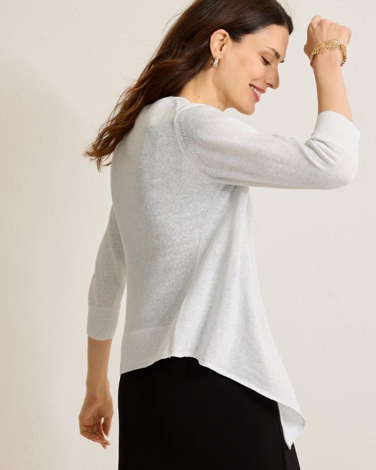 Women Sweaters | Tommy Bahama Addison Shimmer Linen-Blend Cardigan Soft Silver