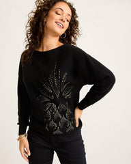 Women Sweaters | Tommy Bahama Embellished Pineapple Cashmere-Blend Sweater Black