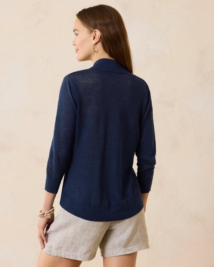 Women Sweaters | Tommy Bahama Lea Open Linen Cardigan Island Navy