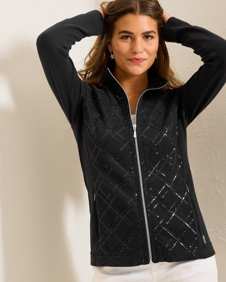 Women Sweatshirts | Tommy Bahama Aruba Diamond Days Embroidered Full-Zip Sweatshirt Black