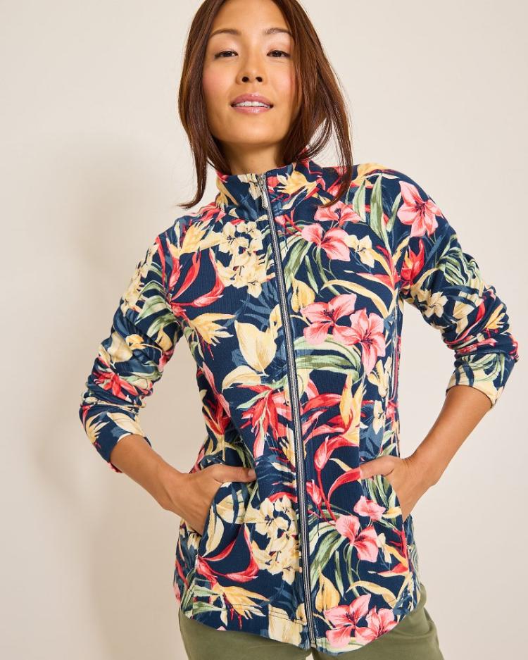 Women Sweatshirts | Tommy Bahama Aruba Flora Amora Full-Zip Sweatshirt Island Navy