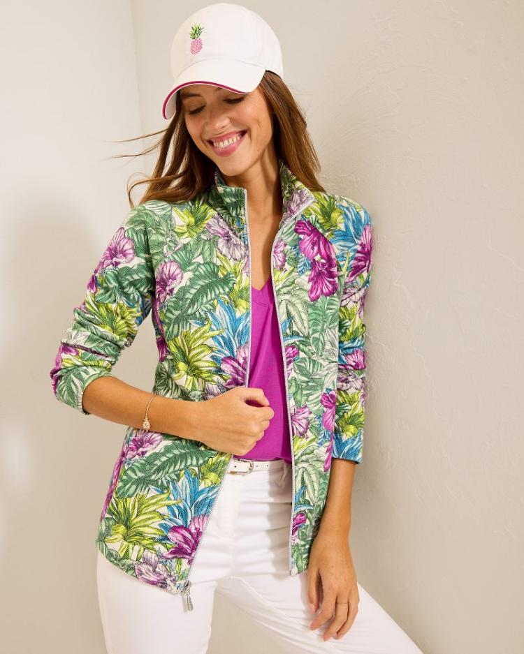 Women Sweatshirts | Tommy Bahama Aruba Jungle Jewels Full-Zip Sweatshirt Coconut