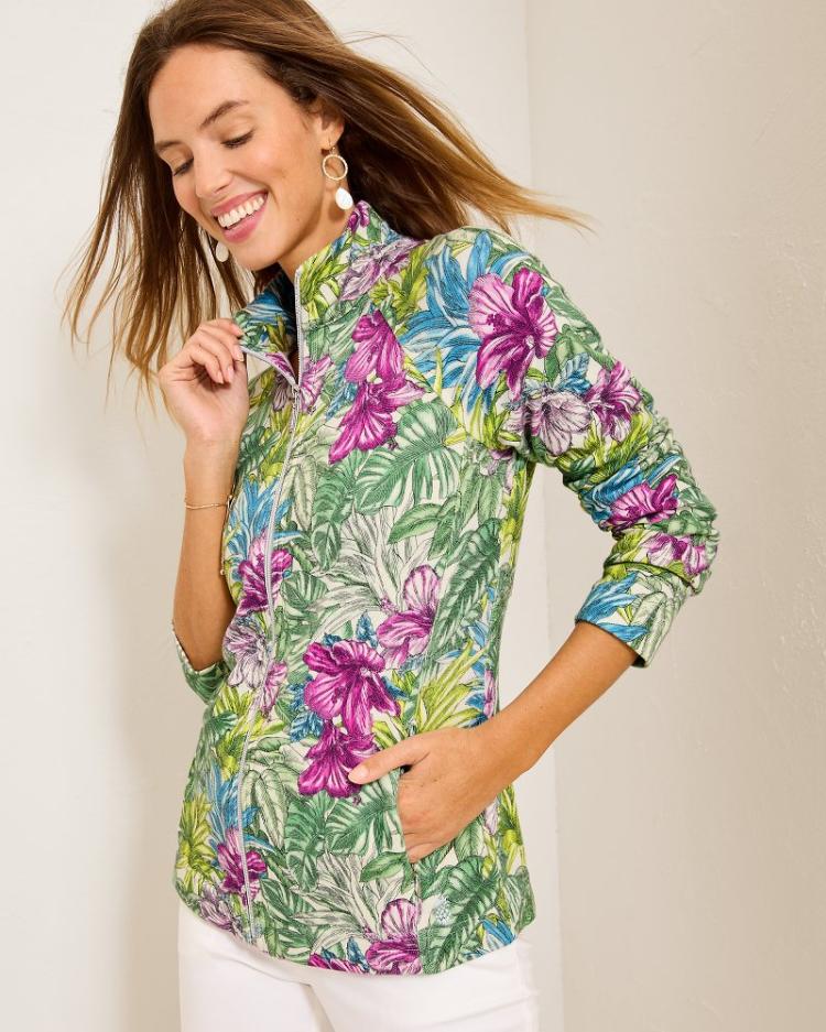 Women Sweatshirts | Tommy Bahama Aruba Jungle Jewels Full-Zip Sweatshirt Coconut