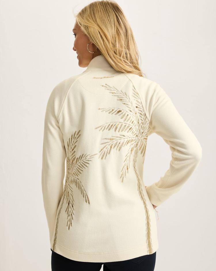 Women Sweatshirts | Tommy Bahama Aruba Portico Palma Embroidered Full-Zip Sweatshirt Coconut
