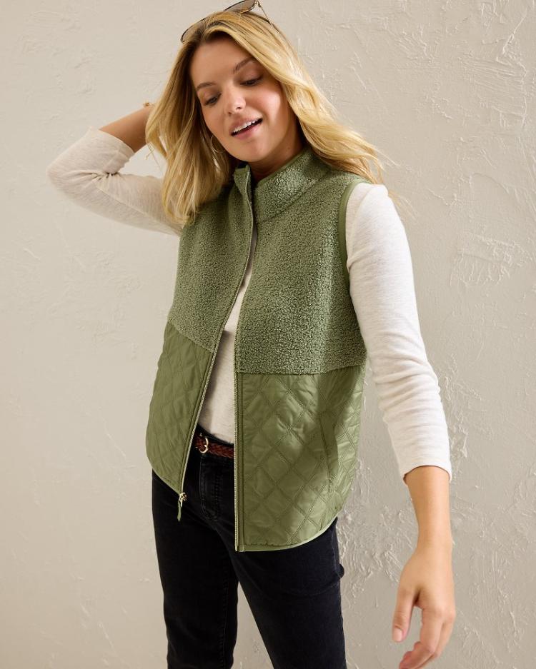 Women Sweatshirts | Tommy Bahama Faux Sherpa Hybrid Vest Dusty Thyme