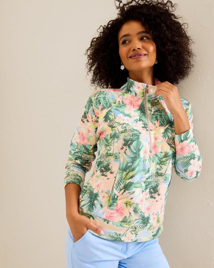 Women Sweatshirts | Tommy Bahama Marina Del Mar Ocean Vida Half-Zip Sweatshirt Malibu Peach