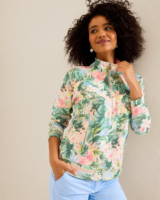 Women Sweatshirts | Tommy Bahama Marina Del Mar Ocean Vida Half-Zip Sweatshirt Malibu Peach