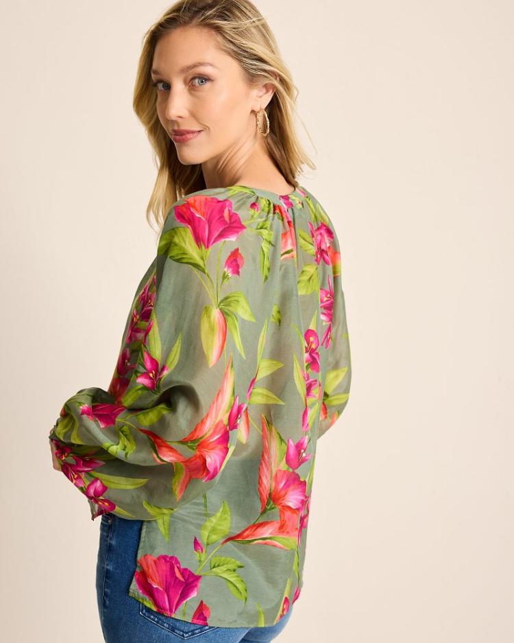 Women Tops &amp; Shirts | Tommy Bahama Agua Amara Lavish Blooms Peasant Top Tea Leaf