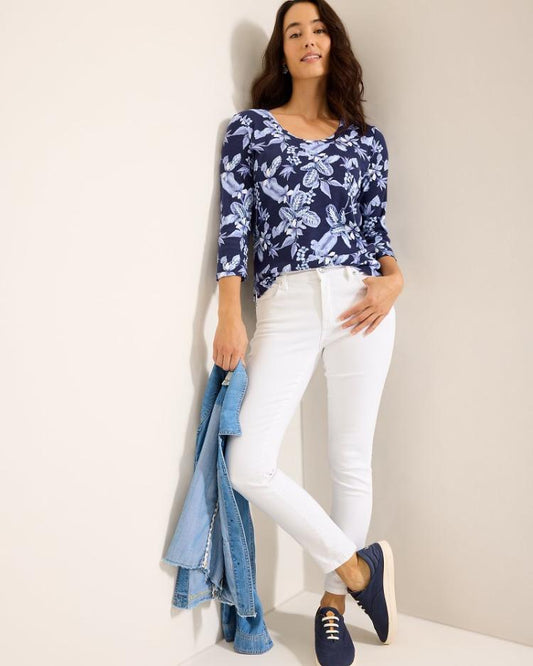 Women Tops &amp; Shirts | Tommy Bahama Ashby Isles Hightide Flora 3/4-Sleeve T-Shirt Coastline