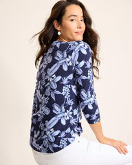 Women Tops &amp; Shirts | Tommy Bahama Ashby Isles Hightide Flora 3/4-Sleeve T-Shirt Coastline