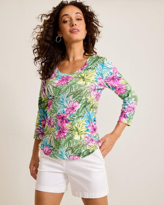 Women Tops &amp; Shirts | Tommy Bahama Ashby Isles Jungle Jewels 3/4-Sleeve T-Shirt Coconut