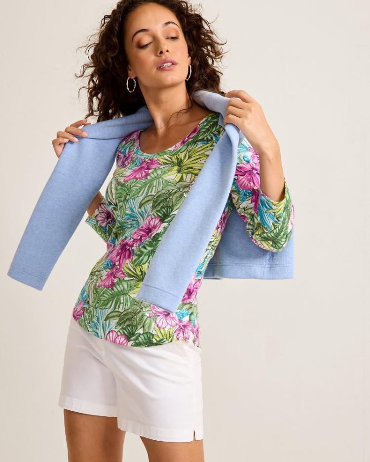Women Tops &amp; Shirts | Tommy Bahama Ashby Isles Jungle Jewels 3/4-Sleeve T-Shirt Coconut