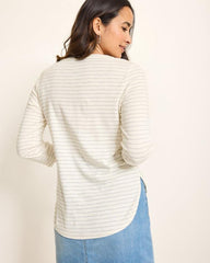 Women Tops &amp; Shirts | Tommy Bahama Ashby Isles Metallic Stripe 3/4-Sleeve T-Shirt Coconut