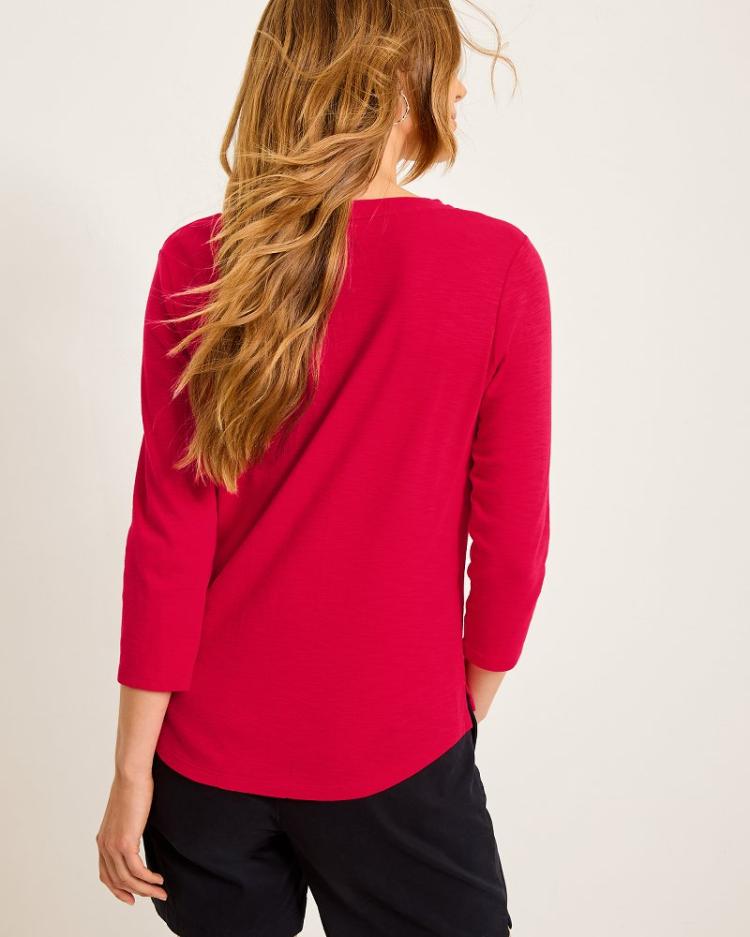 Women Tops &amp; Shirts | Tommy Bahama Ashby Isles Scoop-Neck 3/4-Sleeve T-Shirt Tango Red