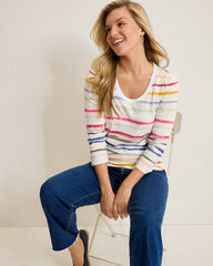 Women Tops &amp; Shirts | Tommy Bahama Ashby Isles Sealight Stripe 3/4-Sleeve T-Shirt Coconut