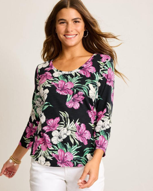 Women Tops &amp; Shirts | Tommy Bahama Ashby Isles Villa Garden 3/4-Sleeve T-Shirt Black