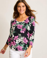 Women Tops &amp; Shirts | Tommy Bahama Ashby Isles Villa Garden 3/4-Sleeve T-Shirt Black