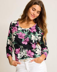 Women Tops &amp; Shirts | Tommy Bahama Ashby Isles Villa Garden 3/4-Sleeve T-Shirt Black