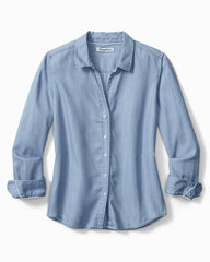 Women Tops &amp; Shirts | Tommy Bahama Chambray All Day Long-Sleeve Shirt Light Storm Wash