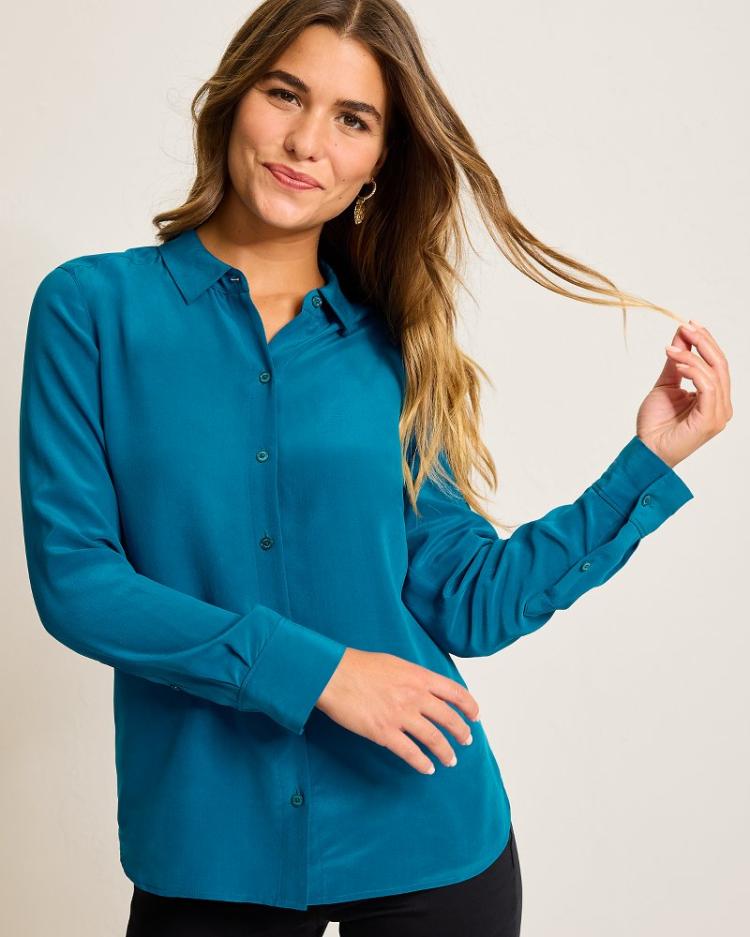 Women Tops &amp; Shirts | Tommy Bahama Classic Long-Sleeve Silk Shirt Academy