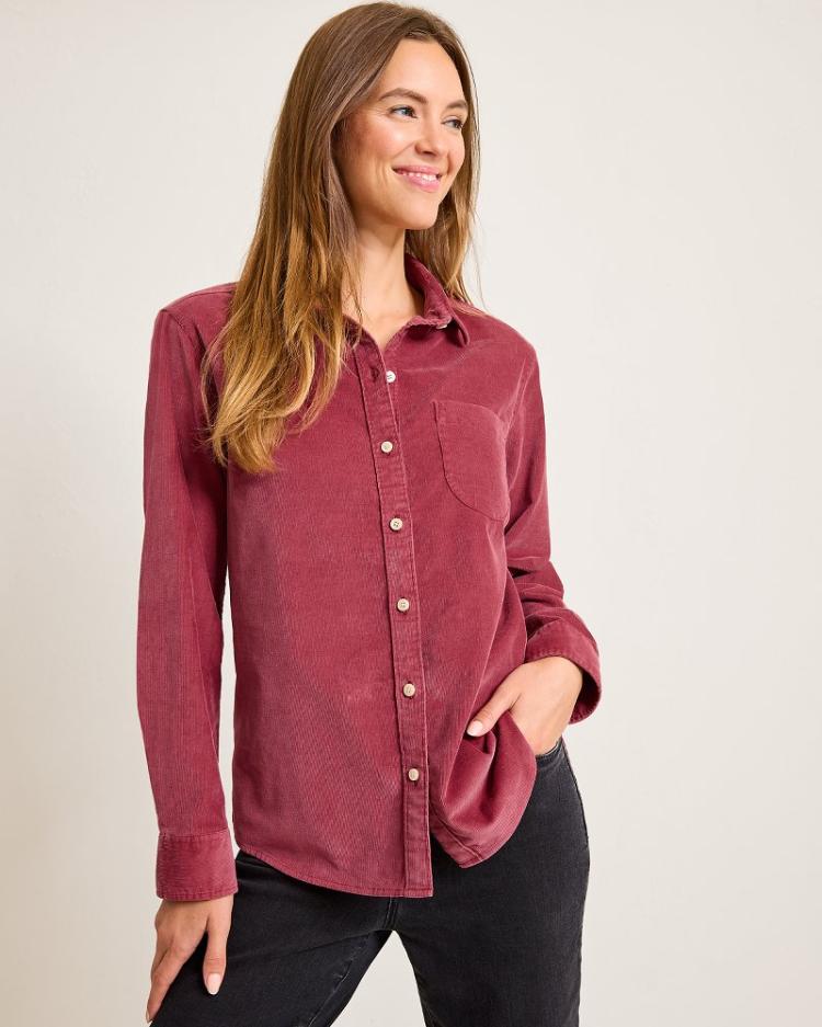 Women Tops &amp; Shirts | Tommy Bahama Coasta Cord Sun-Washed Shirt Sangria Red