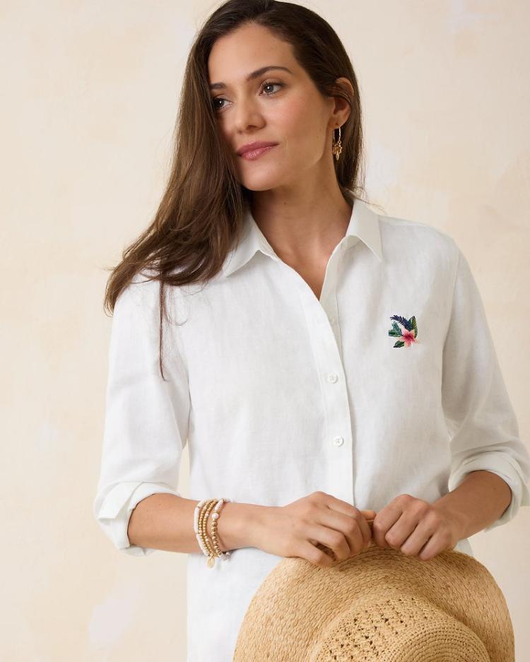 Women Tops &amp; Shirts | Tommy Bahama Coastalina Coastal Palms Linen Shirt White