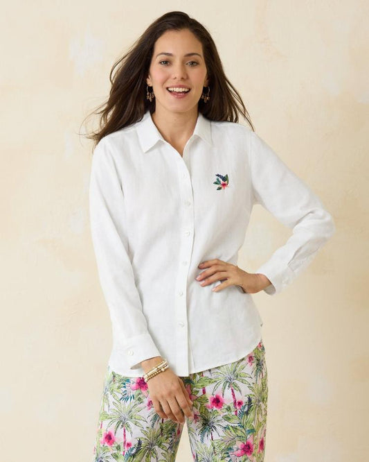 Women Tops &amp; Shirts | Tommy Bahama Coastalina Coastal Palms Linen Shirt White