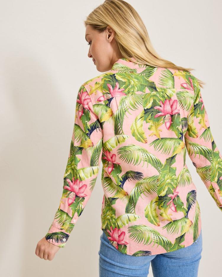 Women Tops &amp; Shirts | Tommy Bahama Coastalina Frond Royal Linen Shirt Coral Haze