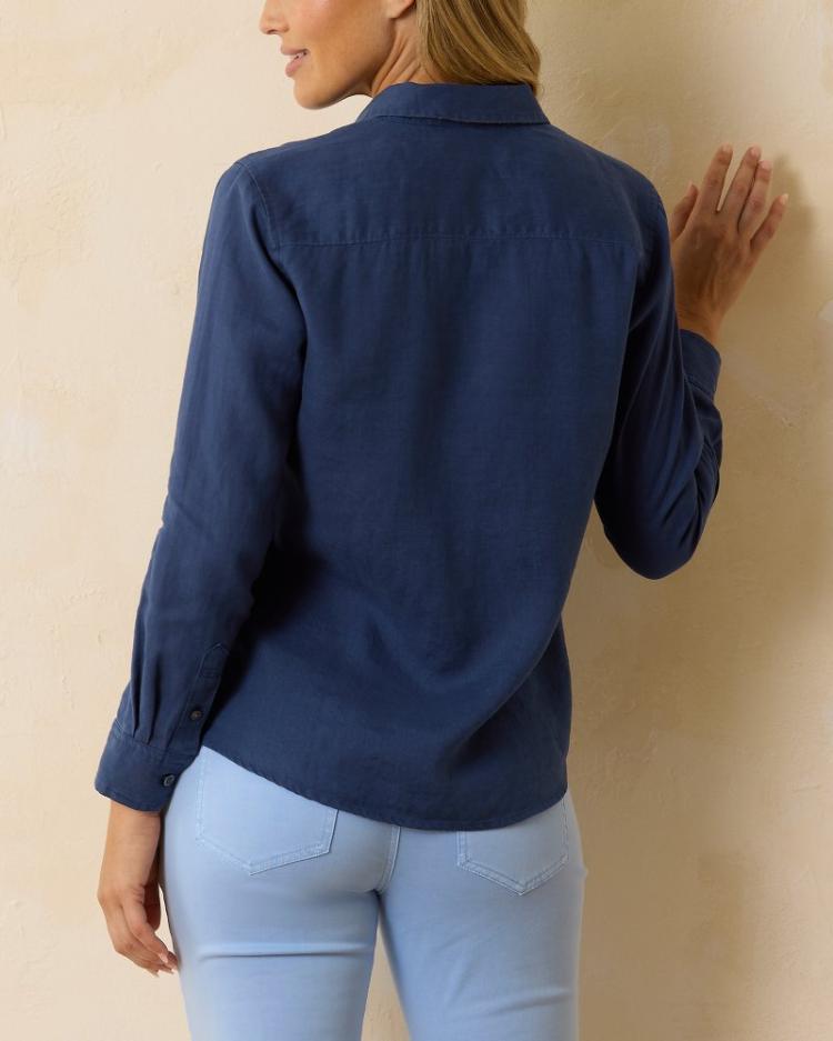 Women Tops &amp; Shirts | Tommy Bahama Coastalina Linen Long-Sleeve Shirt Island Navy