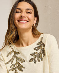 Women Tops &amp; Shirts | Tommy Bahama Forever Fronds Embellished Lux 3/4-Sleeve T-Shirt Coconut