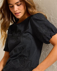 Women Tops &amp; Shirts | Tommy Bahama Heritage Hibiscus Puff-Sleeve Lux T-Shirt Black