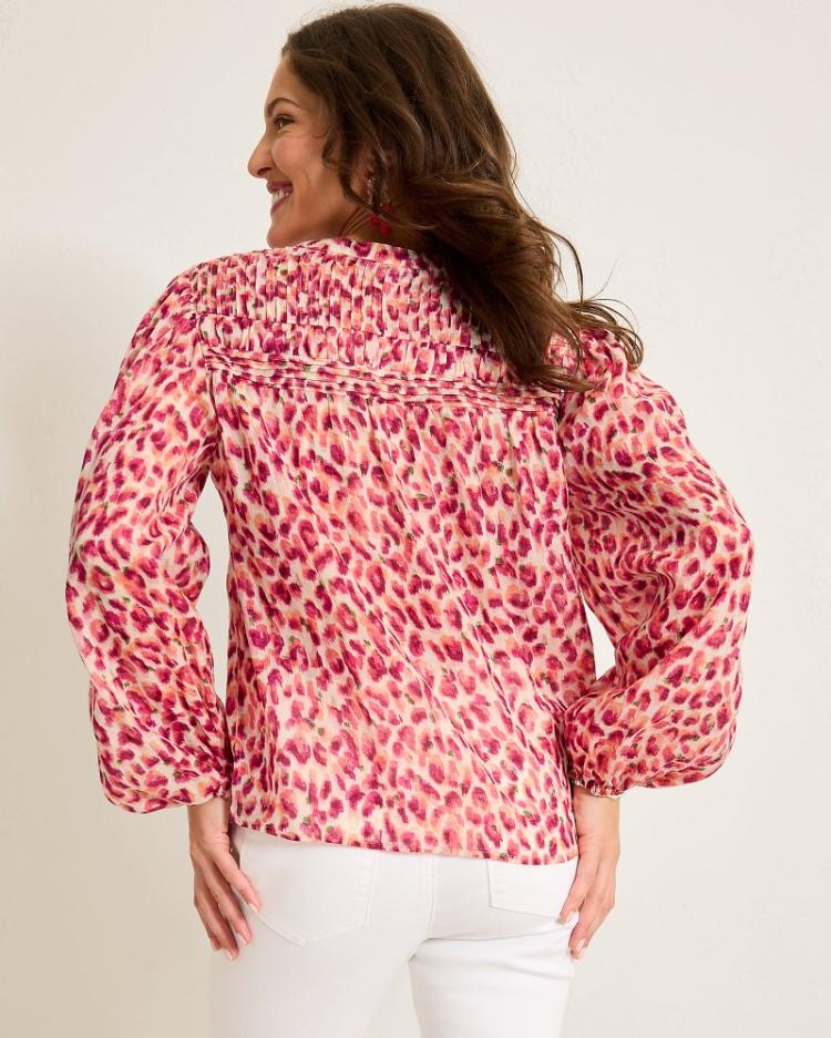 Women Tops &amp; Shirts | Tommy Bahama Jeweled Jaguar Pintuck Blouse Bleached Sand