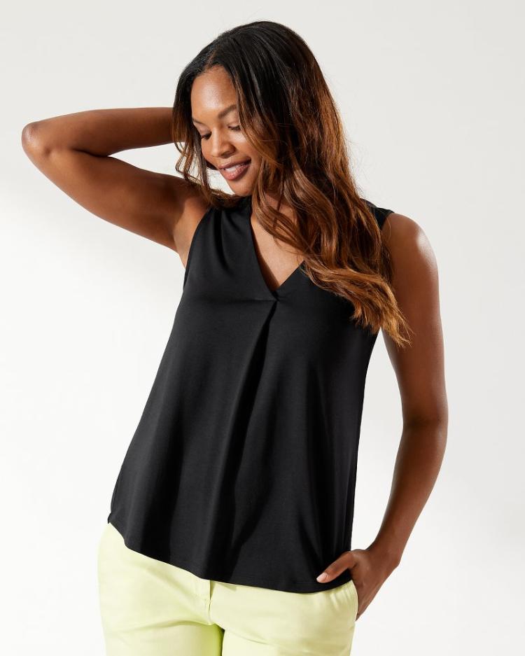 Women Tops &amp; Shirts | Tommy Bahama Kauai Box Pleat Tank Top Black