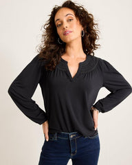 Women Tops &amp; Shirts | Tommy Bahama Kauai Long-Sleeve Smocked Top Black