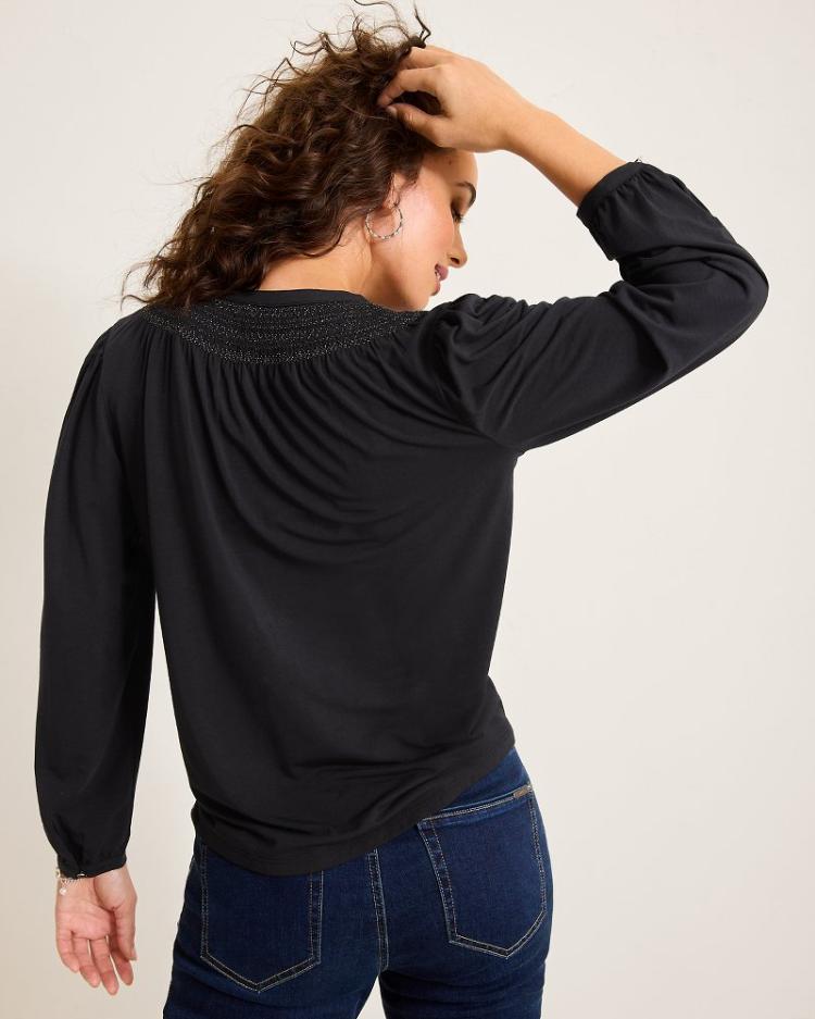 Women Tops &amp; Shirts | Tommy Bahama Kauai Long-Sleeve Smocked Top Black