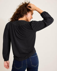 Women Tops &amp; Shirts | Tommy Bahama Kauai Long-Sleeve Smocked Top Black