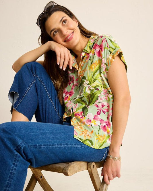 Women Tops &amp; Shirts | Tommy Bahama Orchid Bay Silk Camp Shirt Polished Pine