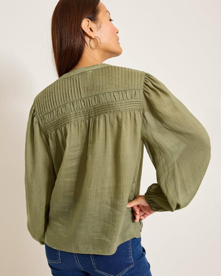 Women Tops &amp; Shirts | Tommy Bahama Palm Breeze Pintuck Blouse Tea Leaf