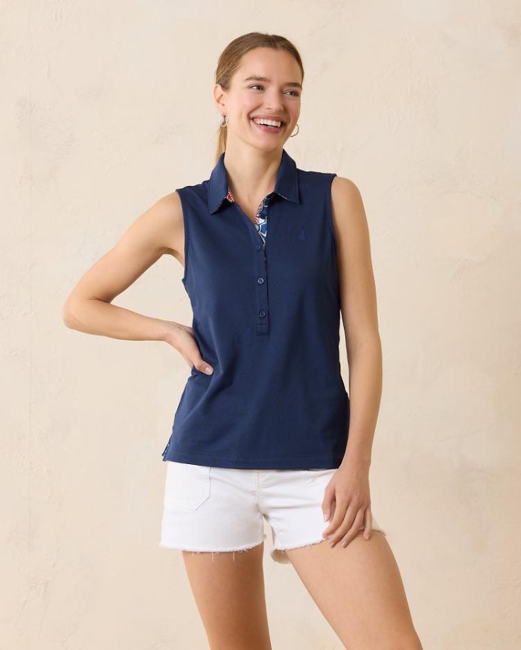 Women Tops &amp; Shirts | Tommy Bahama Paradise Piqué Sleeveless Polo Island Navy