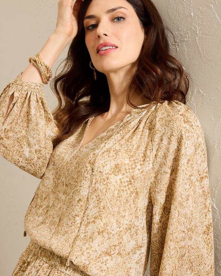 Women Tops &amp; Shirts | Tommy Bahama Playa Python Peasant Top Travertine
