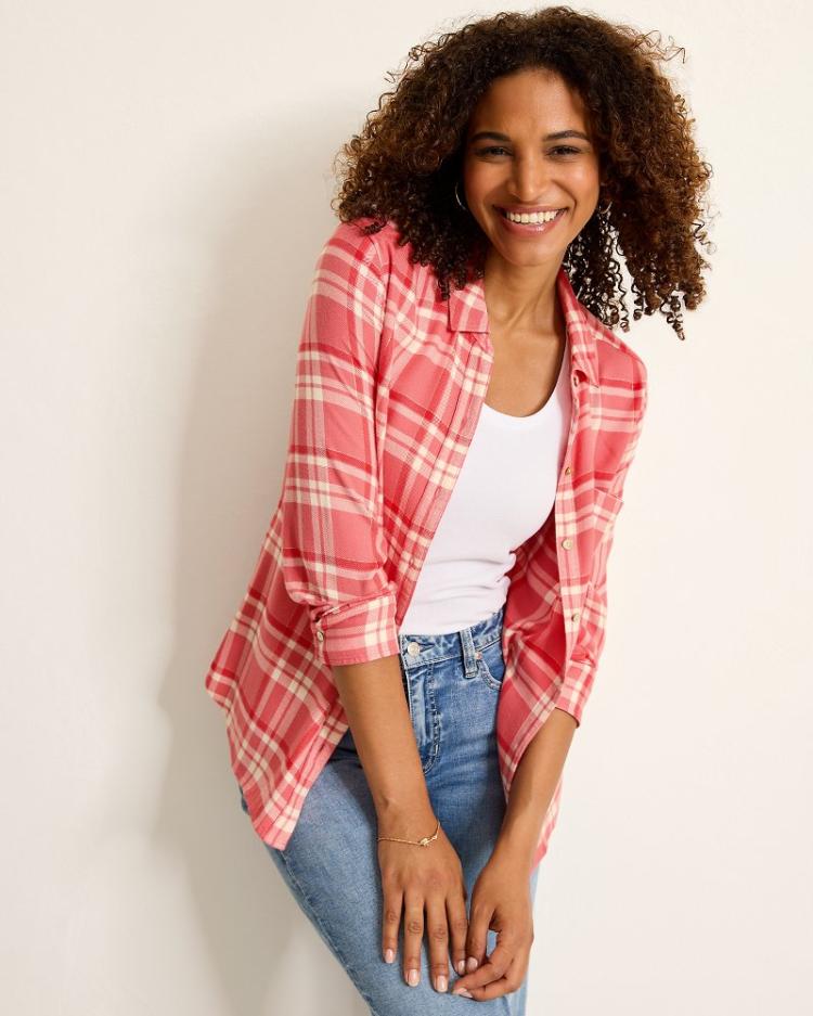 Women Tops &amp; Shirts | Tommy Bahama Seabed Sands Flannel Shirt Red Sunset