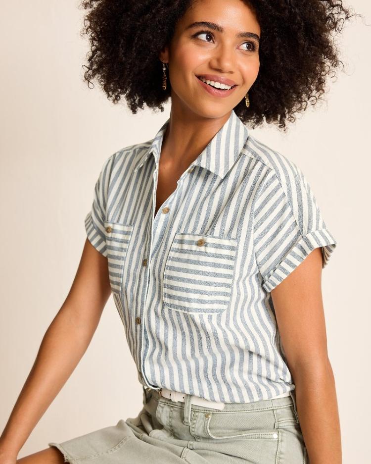 Women Tops &amp; Shirts | Tommy Bahama Seaway Stripe Coastal Twill Shirt Seacoast Wash