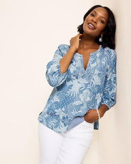 Women Tops &amp; Shirts | Tommy Bahama Secret Inlet 3/4-Sleeve Top Med Marina Wash