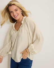 Women Tops &amp; Shirts | Tommy Bahama Silky Seas Smocked Peasant Top Cameo
