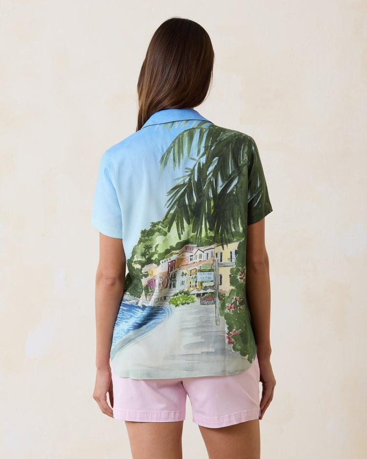 Women Tops &amp; Shirts | Tommy Bahama Disney Coastal Cruisin' Silk Camp Shirt Palace Blue