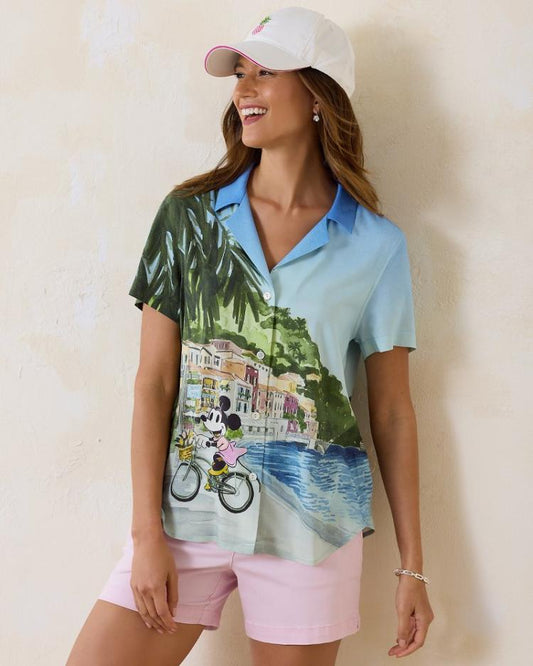 Women Tops &amp; Shirts | Tommy Bahama Disney Coastal Cruisin' Silk Camp Shirt Palace Blue