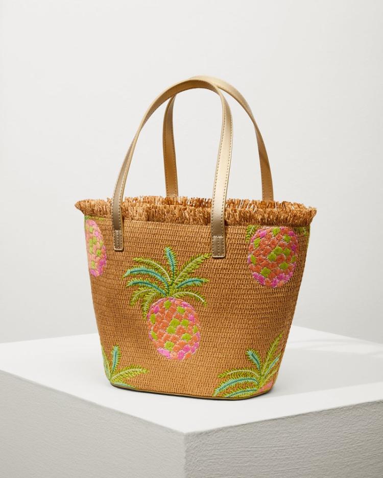 Women/Beach &amp; Home Handbags &amp; Clutches | Tommy Bahama Flamingo Pineapple Straw Tote Natural Pink